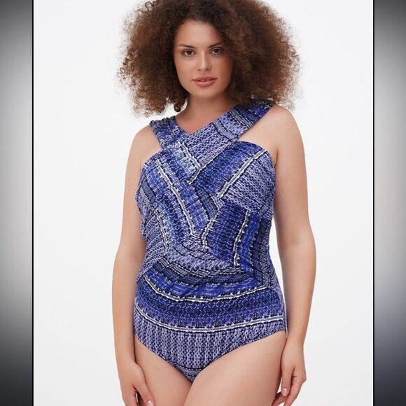 GARNET HILL RUCHED Crossover One-Piece SWIMWEAR Size 10 - Picture 1 of 8